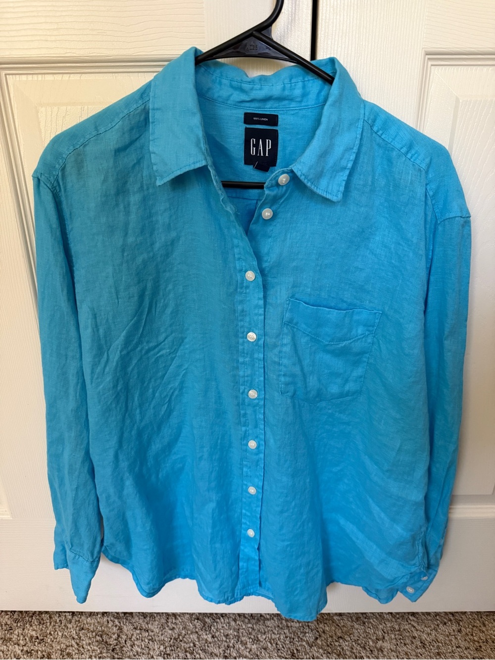 GAP Turquoise Blue Linen Long-Sleeve Button-Down Shirt Small Beachy